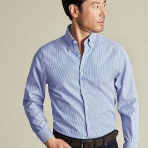 NWOT Charles Tyrwhitt Mens Pinstripe Button Down Slim Fit Dress Shirt Sz15 1/2
